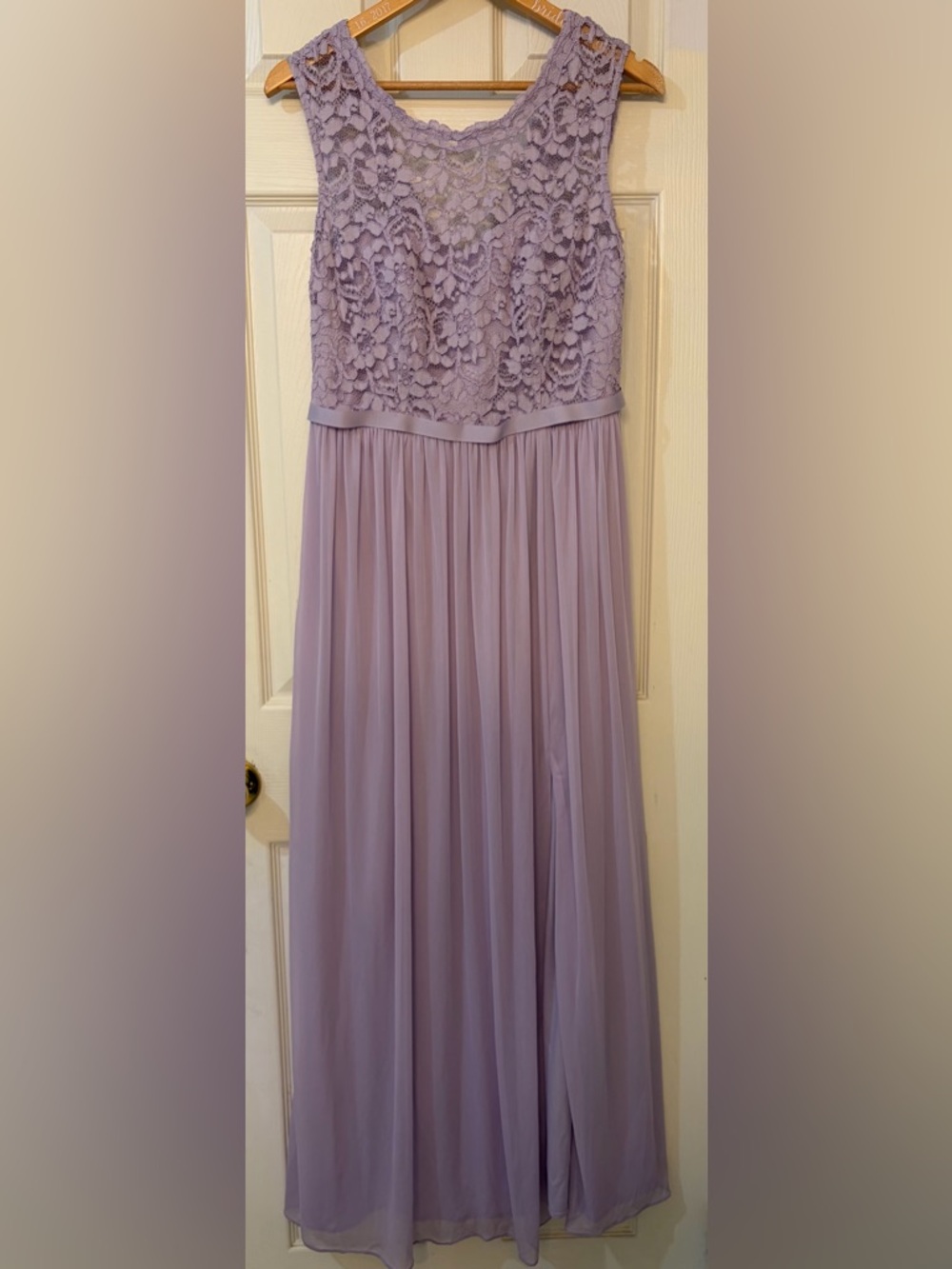 David's Bridal Lilac Lace Bodice Chiffon Gown